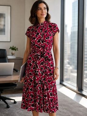 The Fold Berry-Red and Maroon Floral-Print Midi Dress Size 12